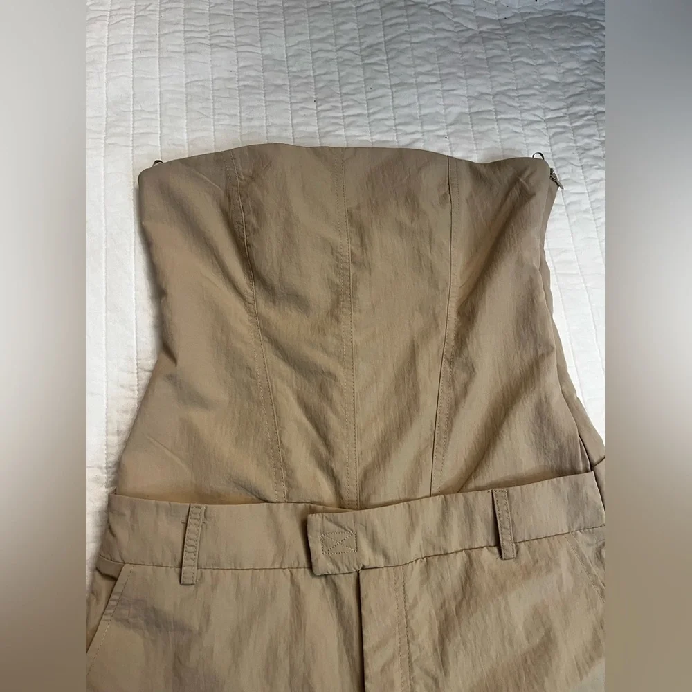 ZARA Khaki Tan Nylon Strapless Wide Leg Utility Jumpsuit NWT - Picture 9 of 11
